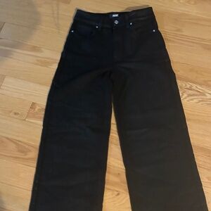 Paige black coated wide leg jeans